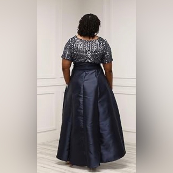 R&M Richards IVORY Short Sleeve Sequin-Embellished Hi -Low Plus size gown sz20W - Picture 13 of 16